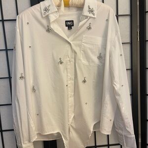 INC  White Button Down Tie-Front Blouse. *New without tags